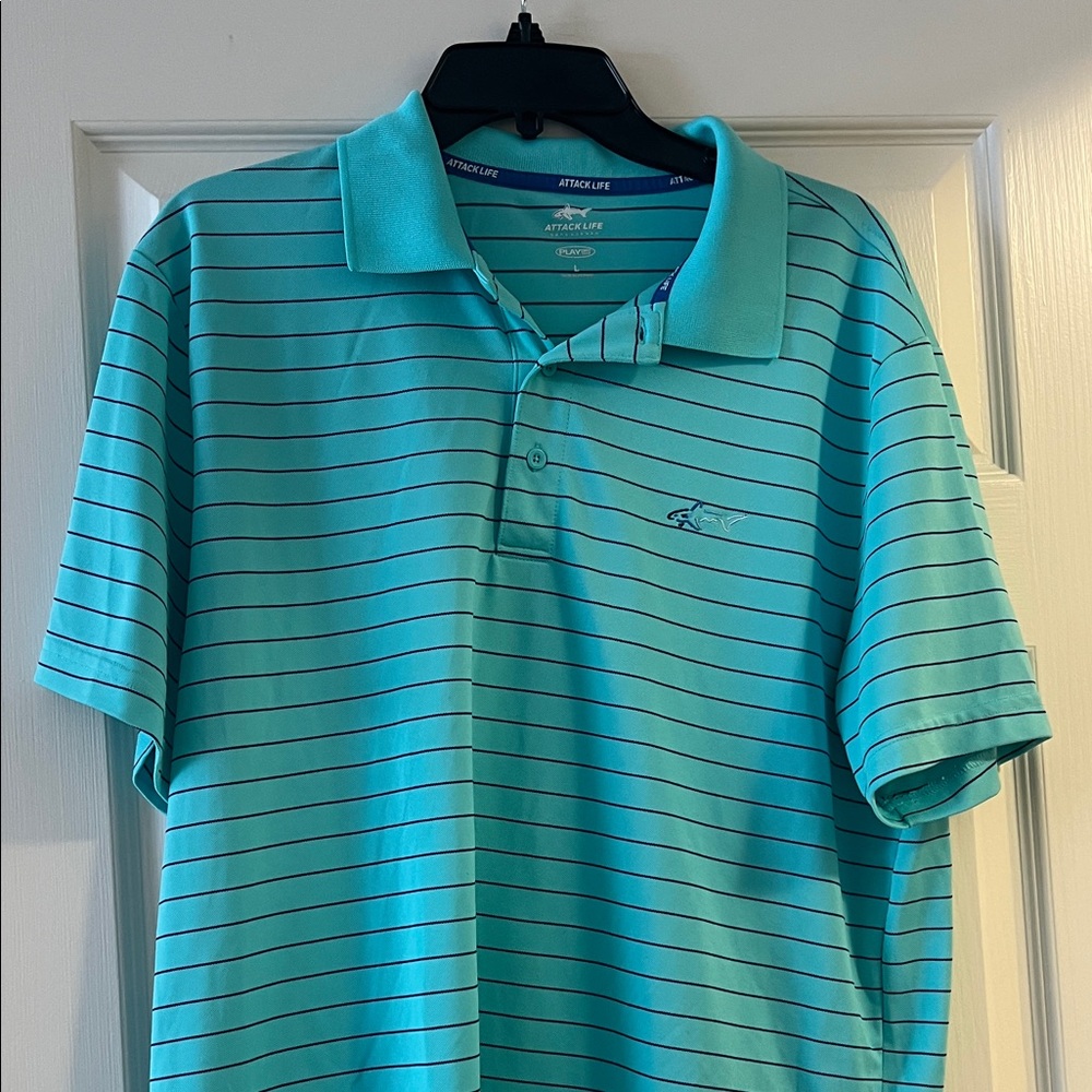 Attack Life by Greg Norman green Striped Polo Shirt